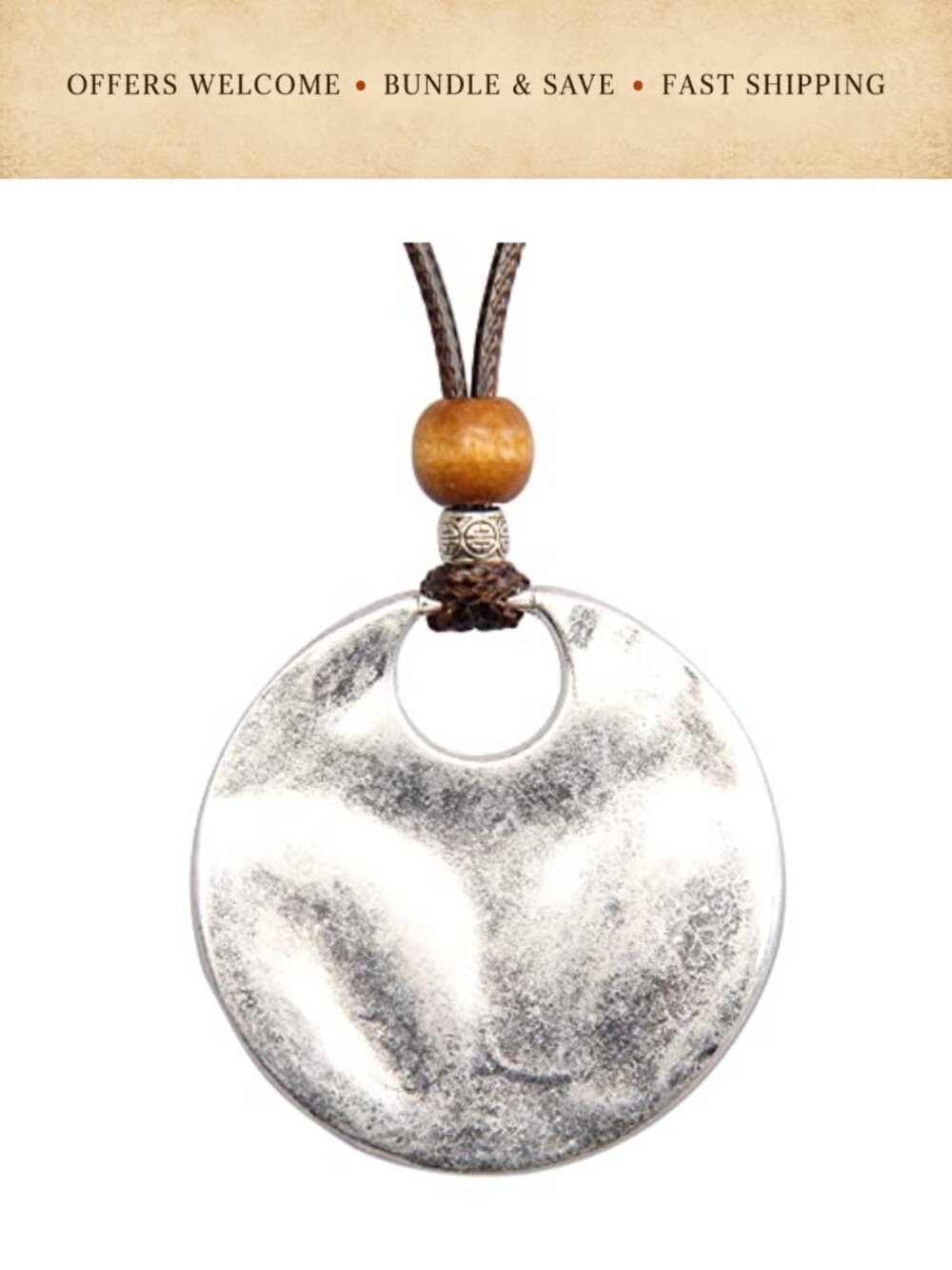 Handcrafted Leather Cord Necklace Multilayer Wooden Pendant Boho Long Sweater